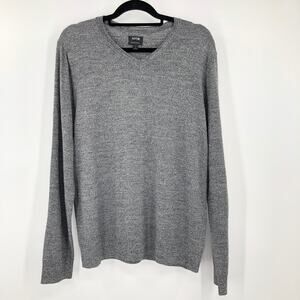 Apt. 9 Heathered Gray V-Neck Merino Wool Blend Long Sleeve Pull Over Sweater Top